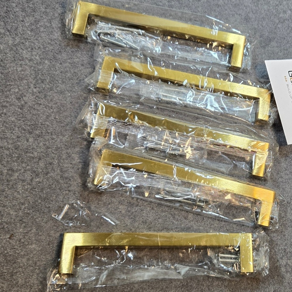 Goldenwarm 5 Pack Brushed Brass Cabinet Pulls 6-1/4" Hole Center LSJ12GD160 Gold